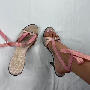 Pink tie up bow clogs mules heels (39)