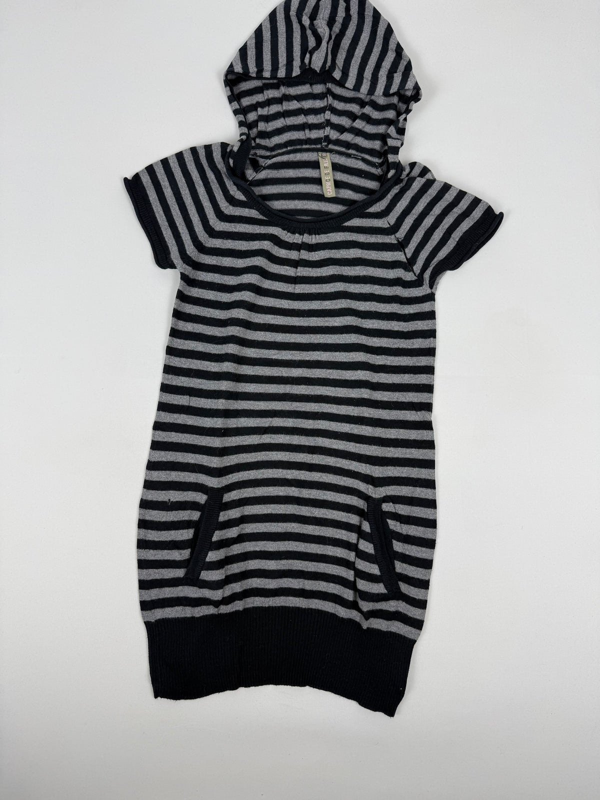 Grey striped hooded short sleeves jumper (S)