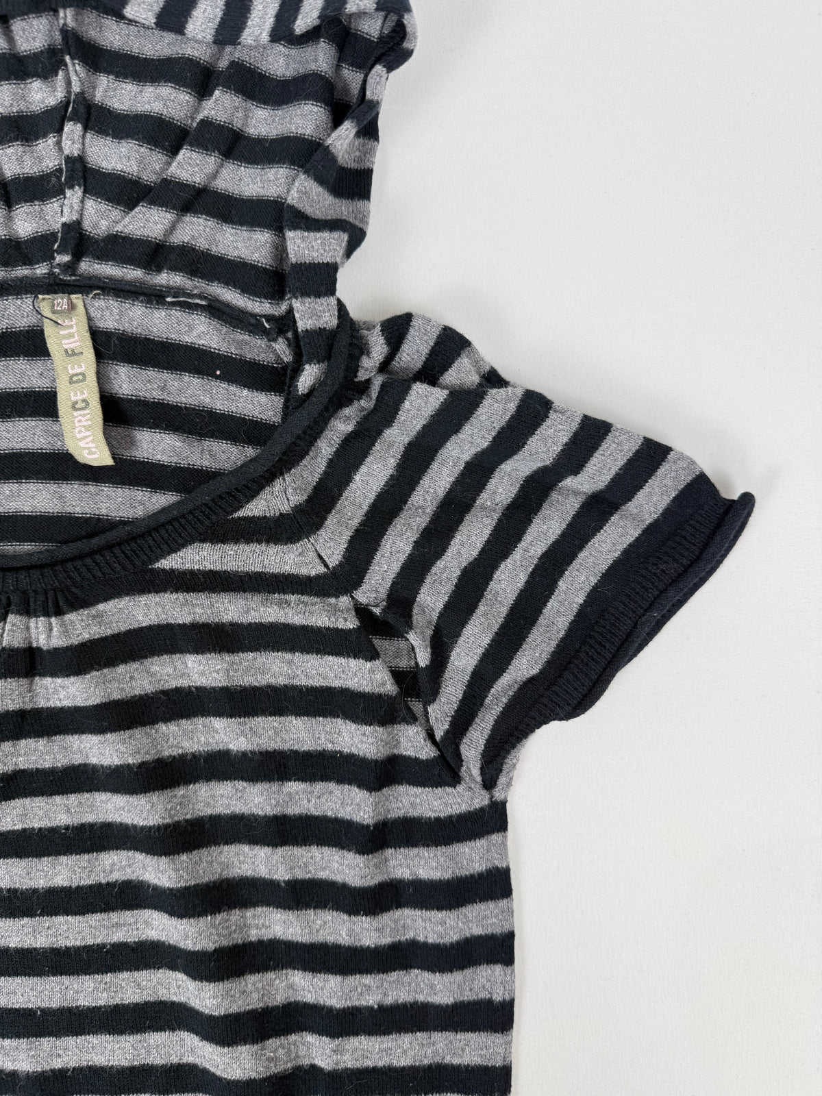 Grey striped hooded short sleeves jumper (S)