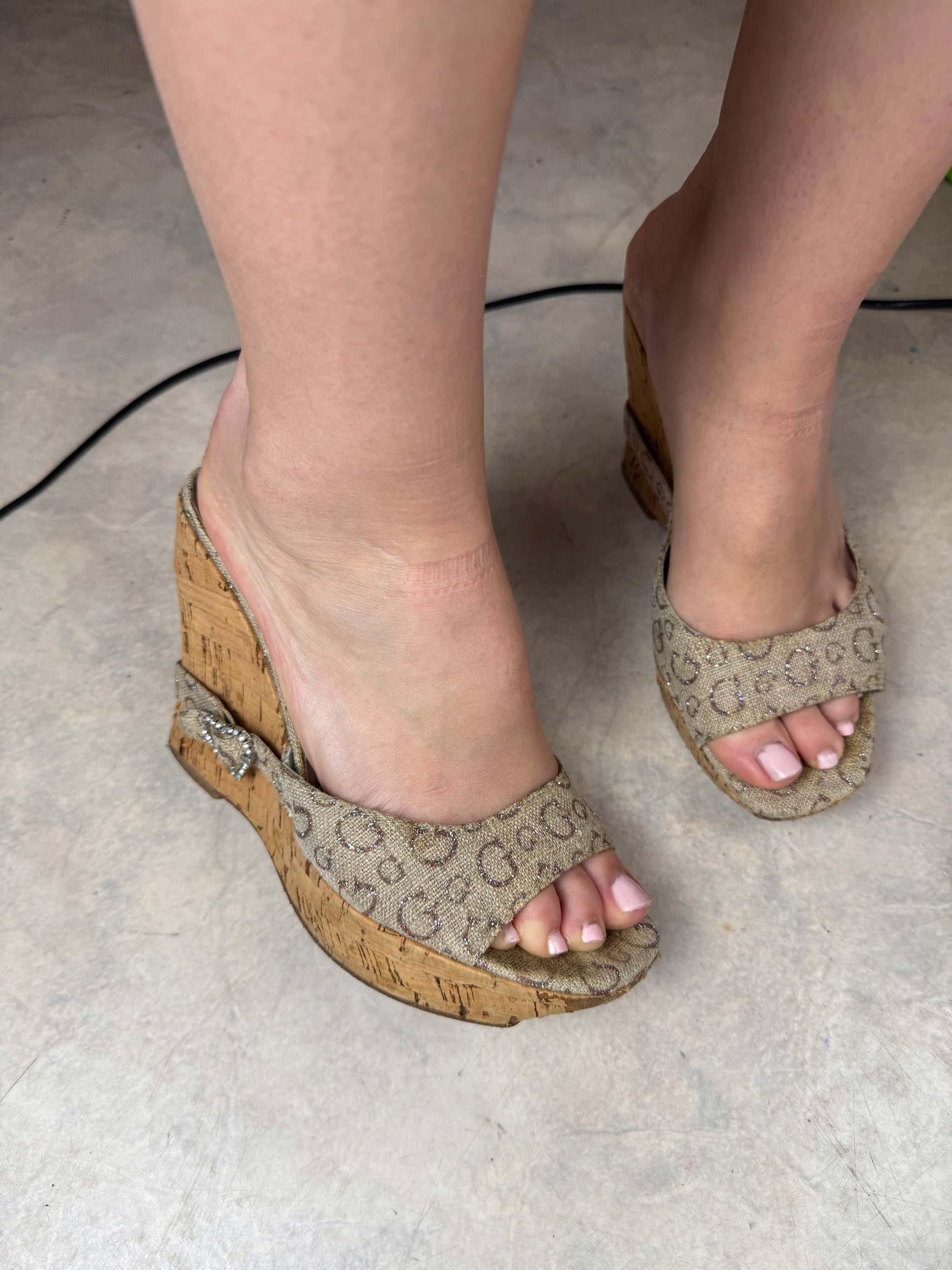Gold rhinestones charms wedge heels (38)