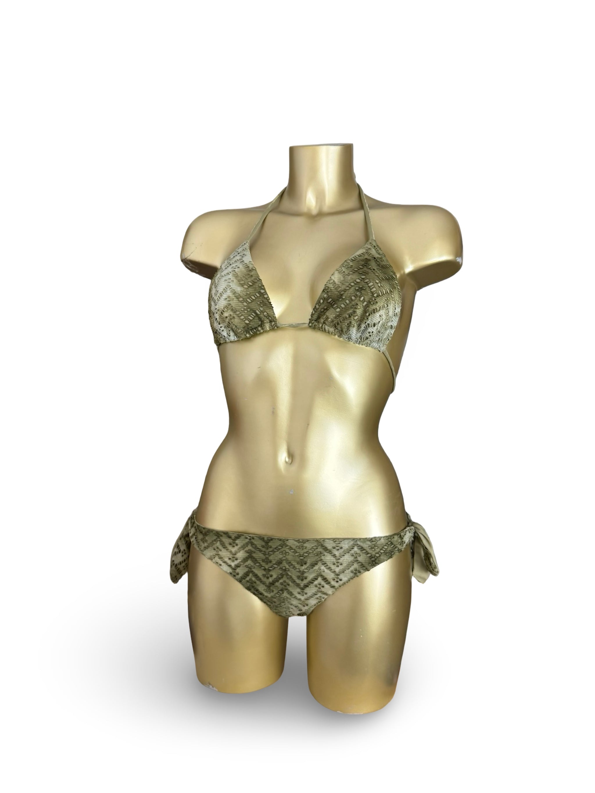 Khaki crochet low rise bikini set (L)