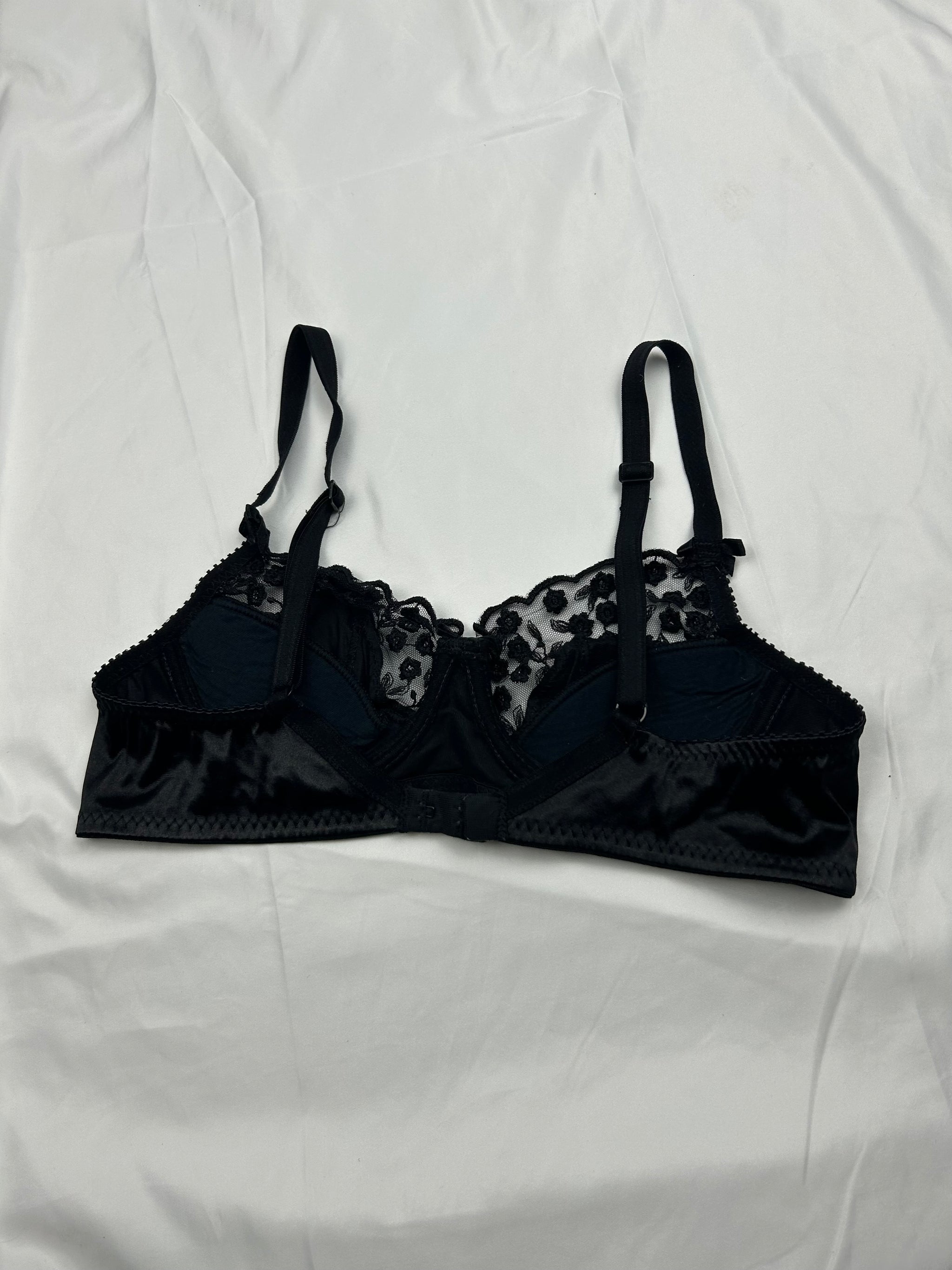 Black lace up mesh balcony vintage bra (90B)