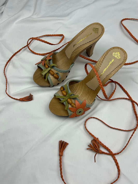 Wood pearls lace up heels (37)