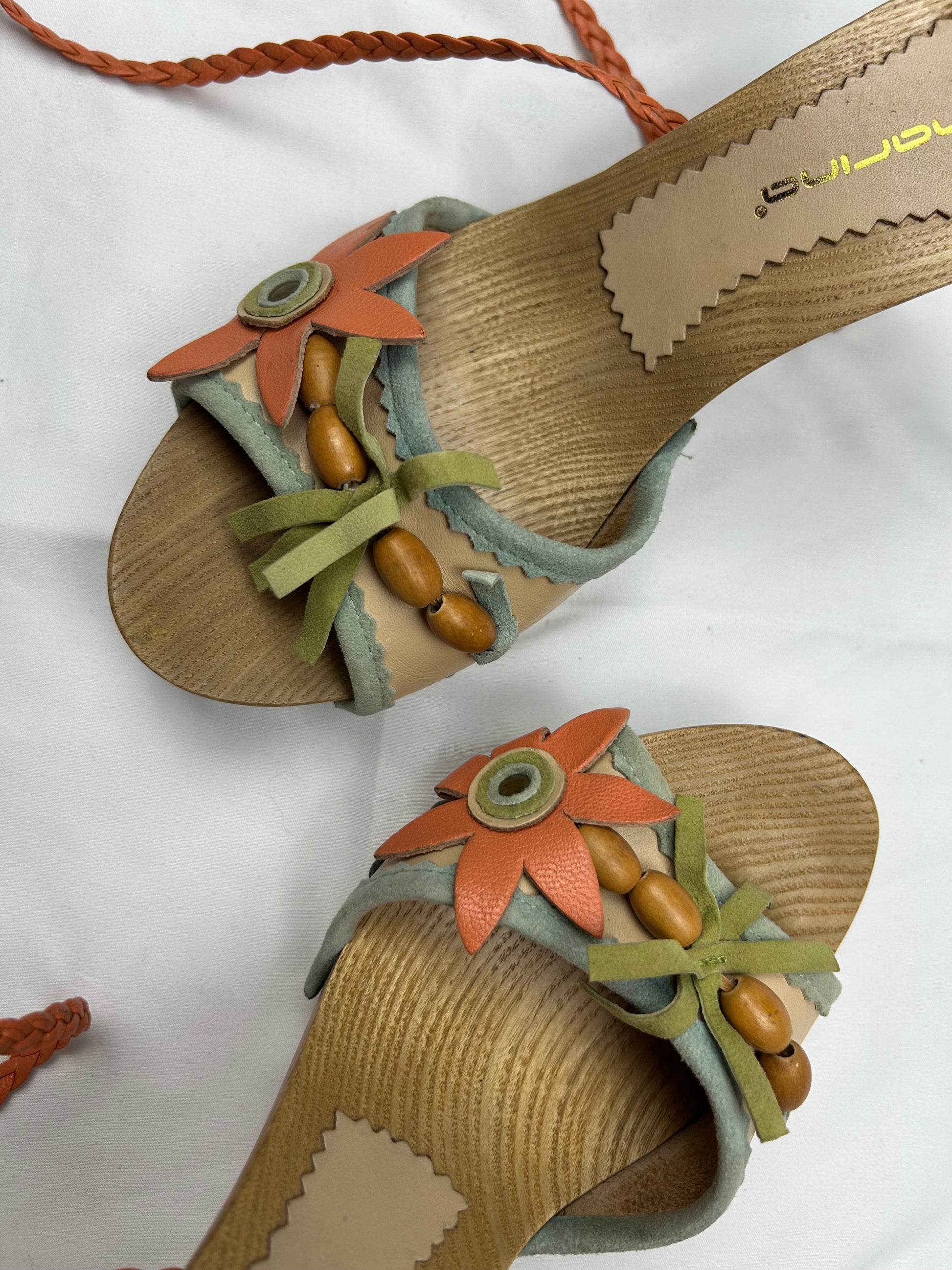 Wood pearls lace up heels (37)