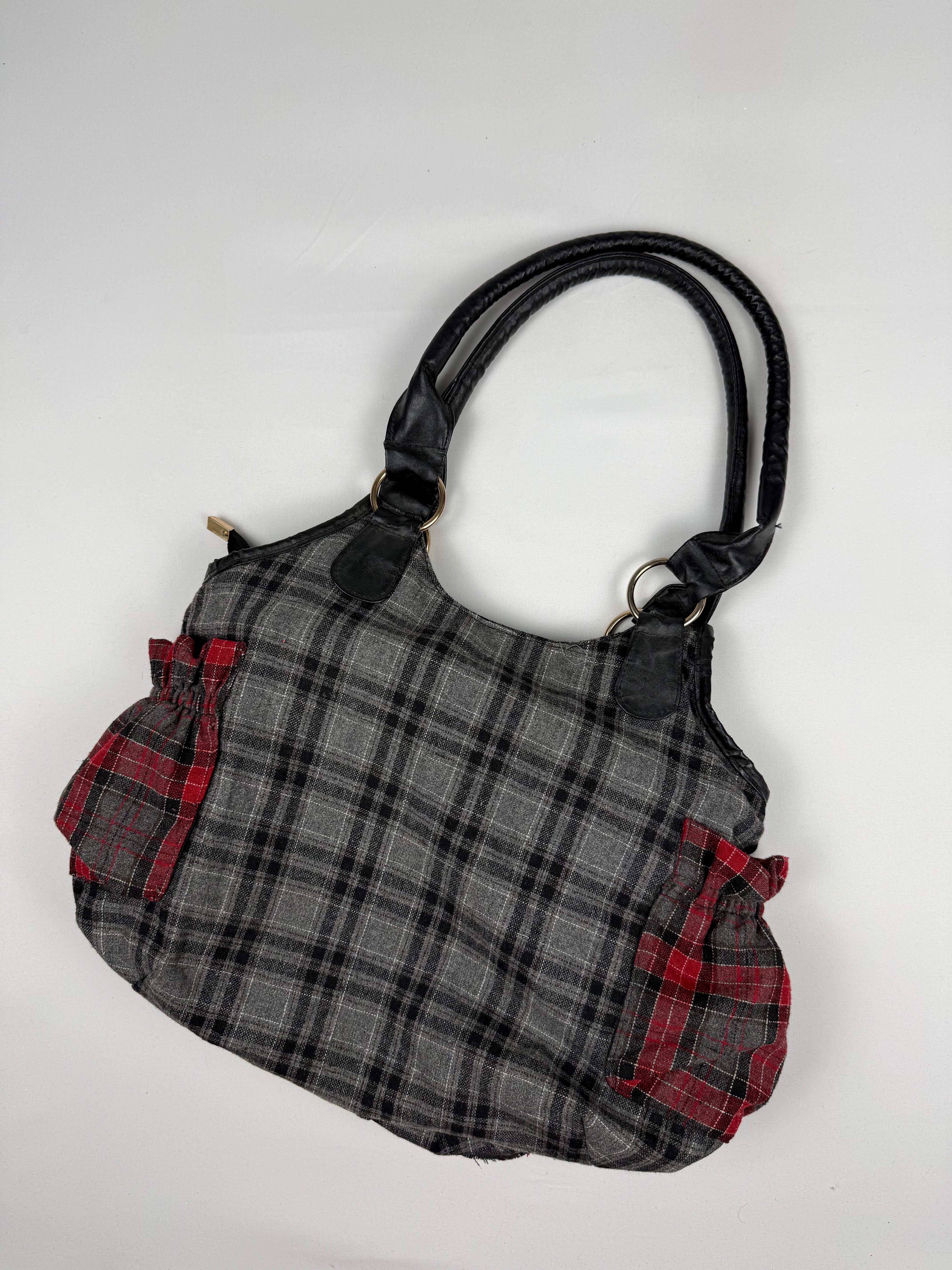 Grey check print shoulder bag (32x37cm)