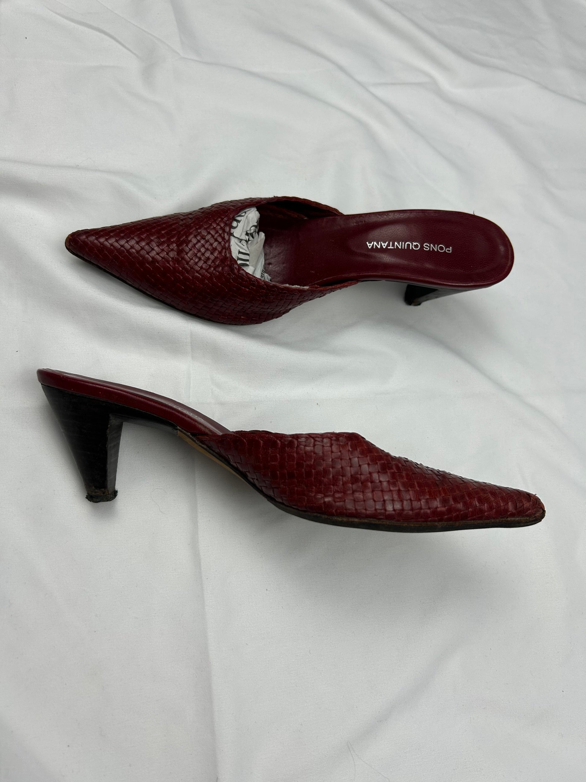 Red pointed toes real leather kitten heels mules (36)