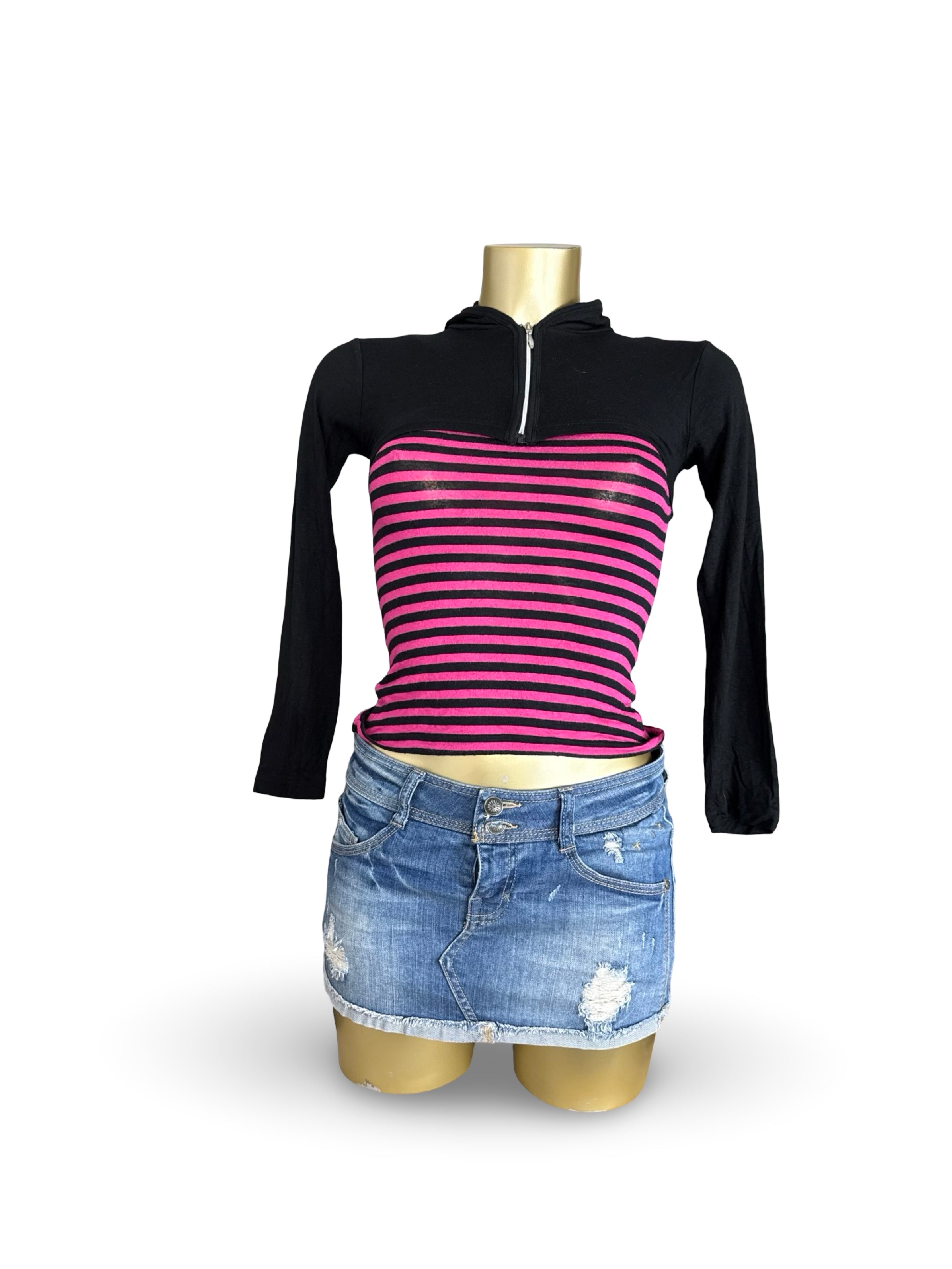 Black striped 2 in 1 long sleeves top (XS)