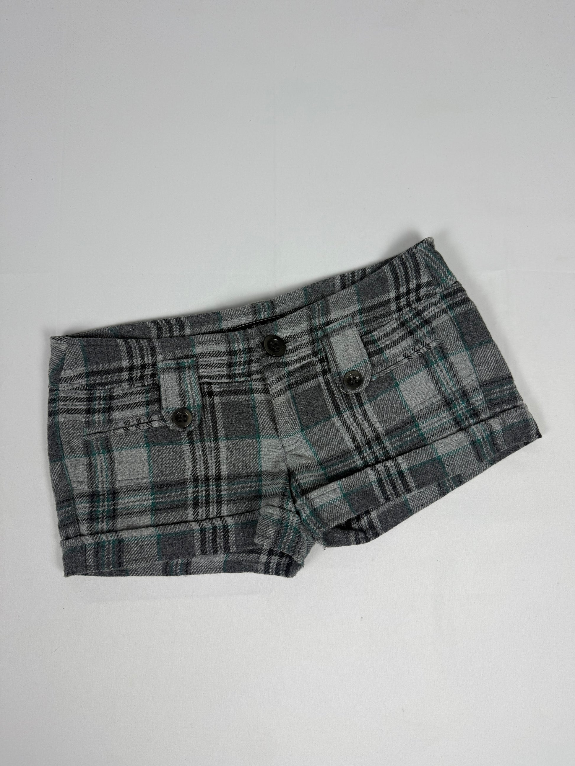 Grey check print low rise mini short (M)