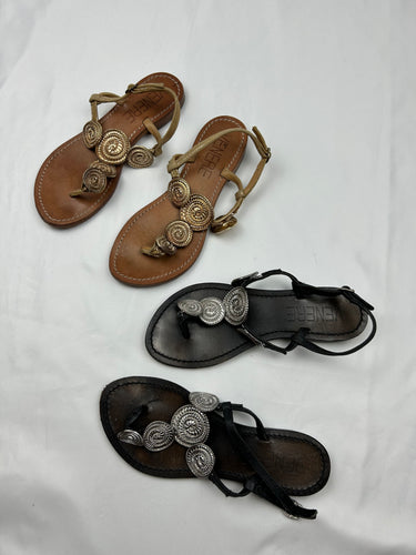 Real leather metallic pearls summer sandals (36)