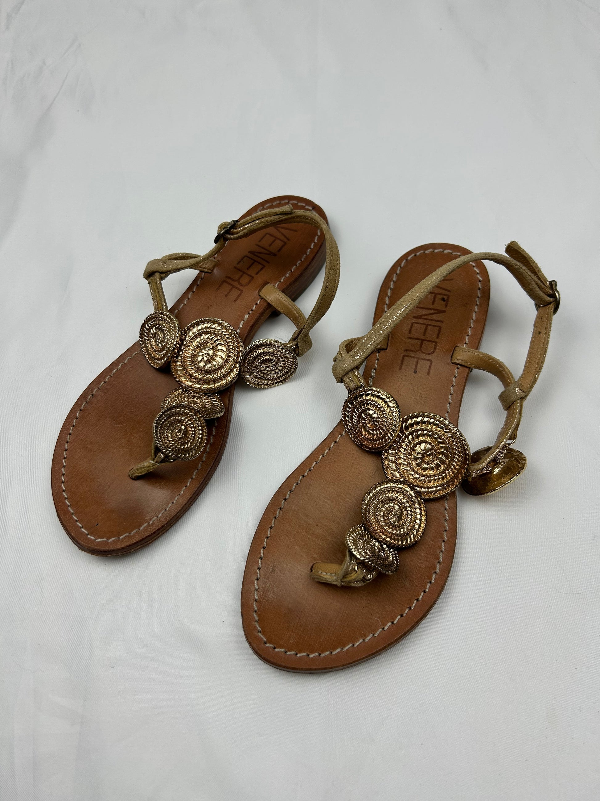 Real leather metallic pearls summer sandals (36)