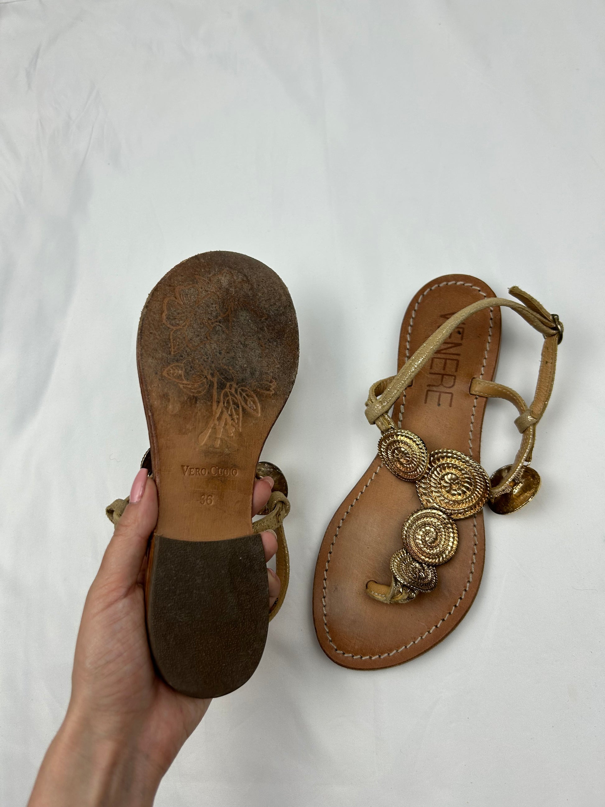 Real leather metallic pearls summer sandals (36)