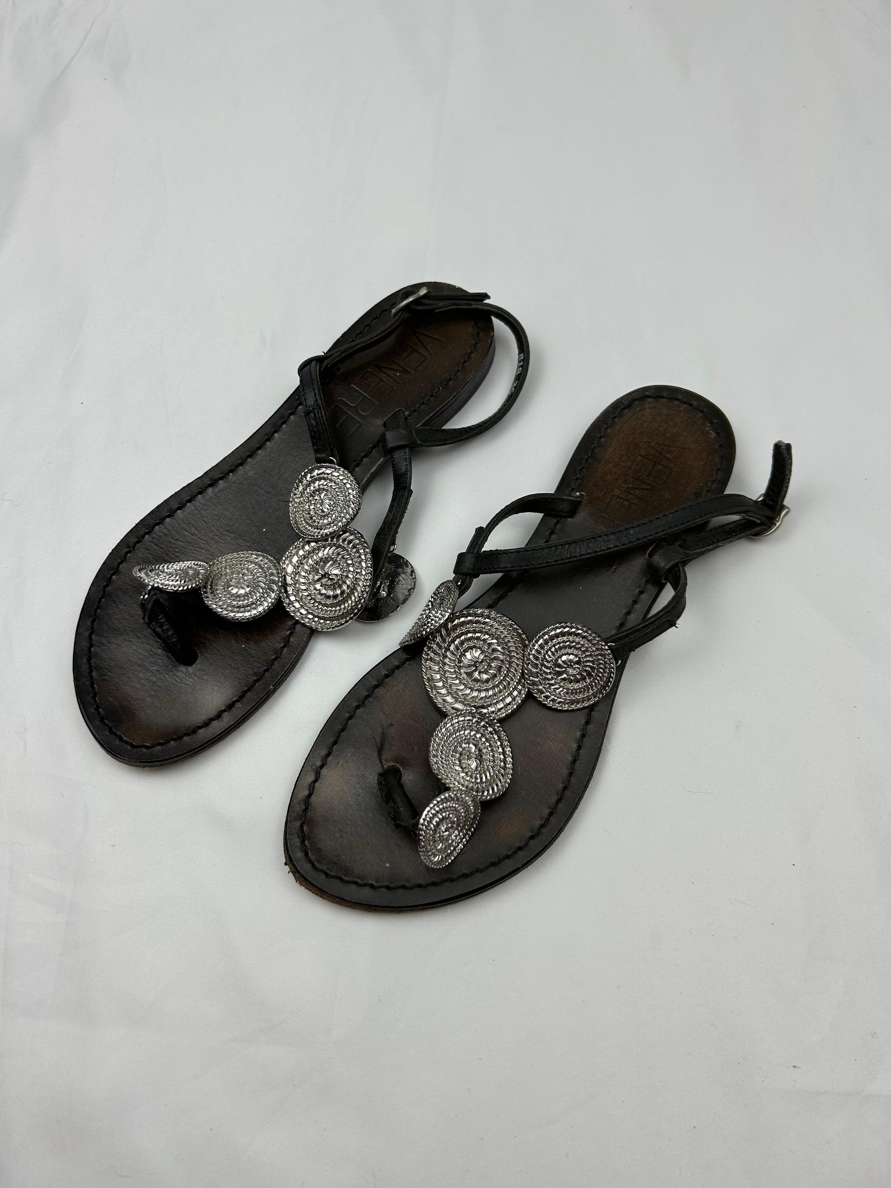 Real leather metallic pearls summer sandals (36)