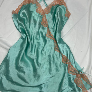 Blue silky & lace babydoll mini dress (M)