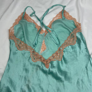 Blue silky & lace babydoll mini dress (M)