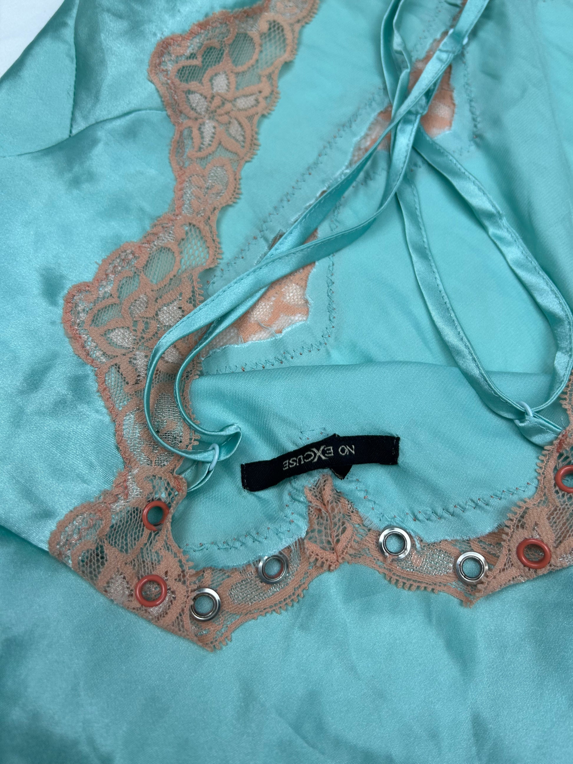 Blue silky & lace babydoll mini dress (M)