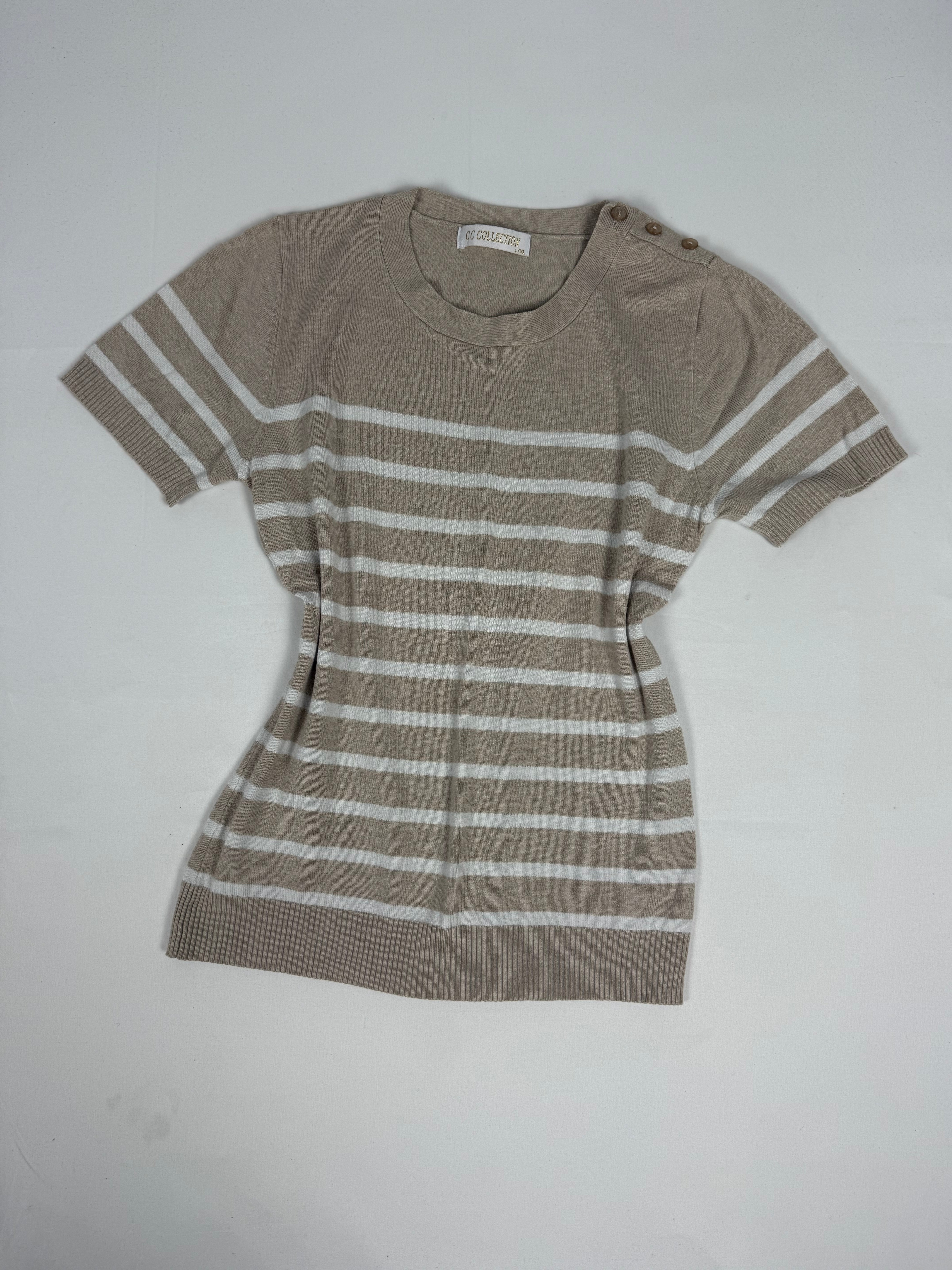 Beige striped short sleeves jumper (M)