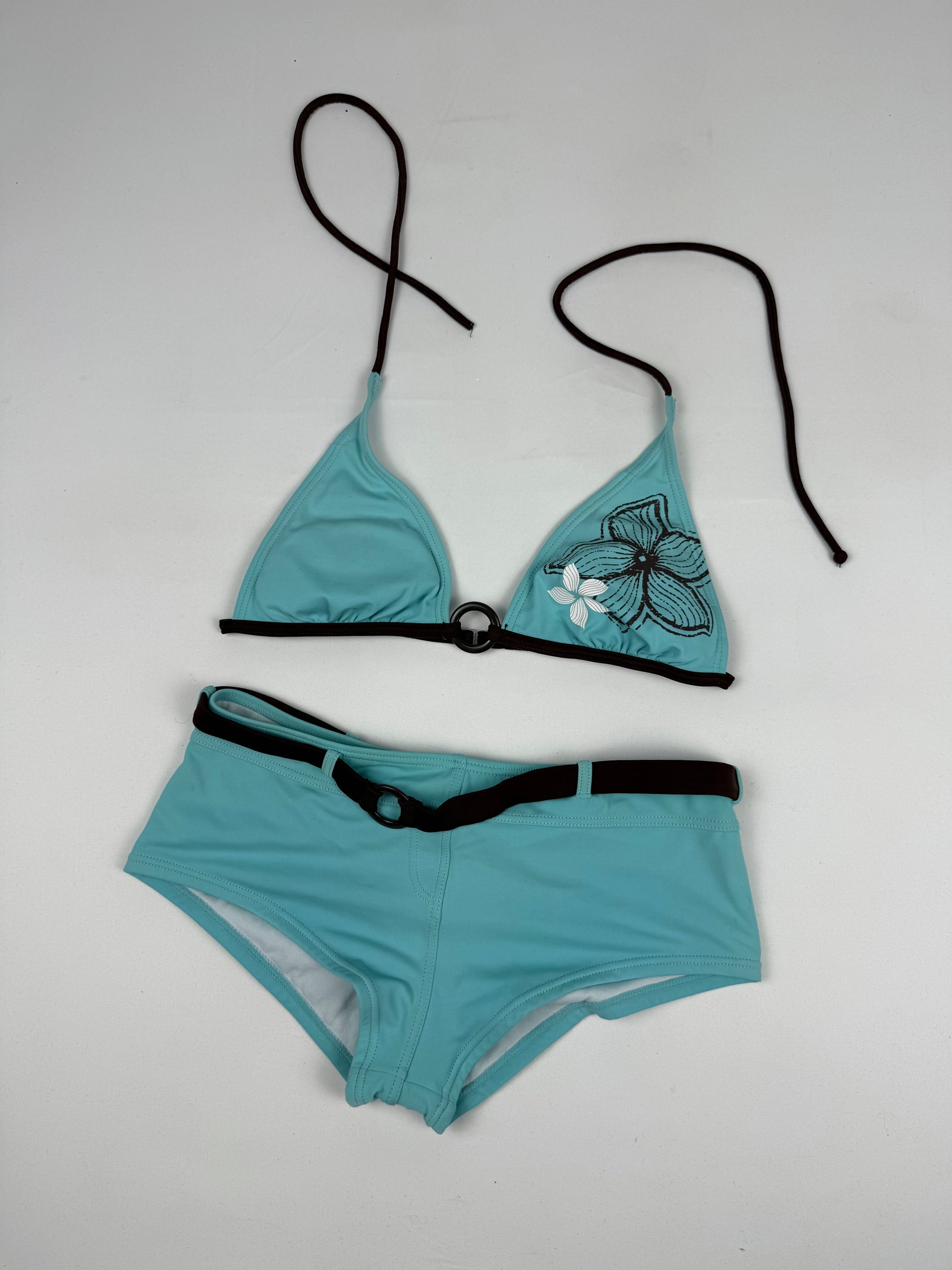 Blue floral shorty bikini set (S)