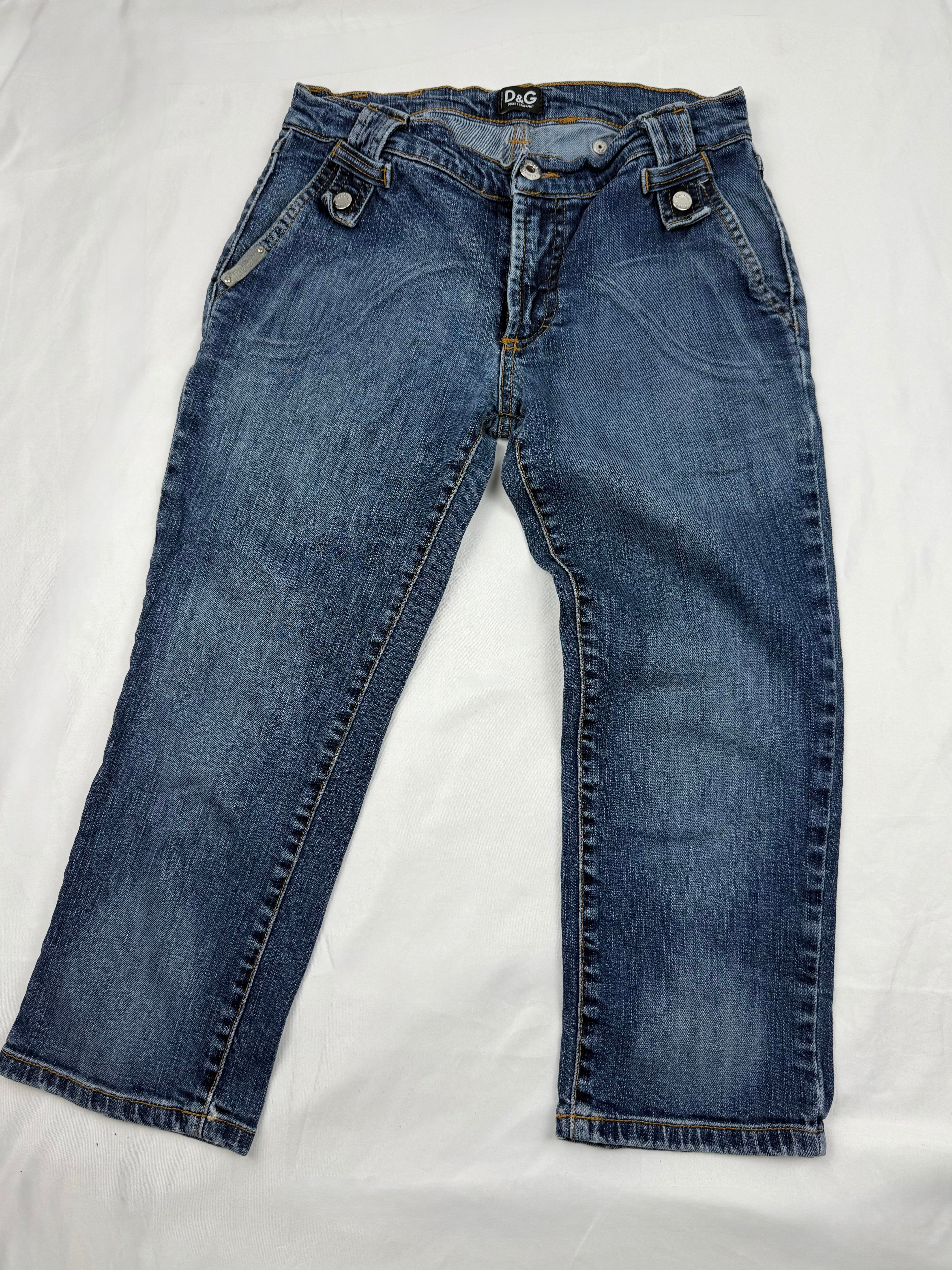 Blue denim low rise capri pants (XS)