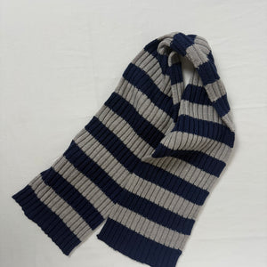 Navy & grey striped ribbed winter scarf