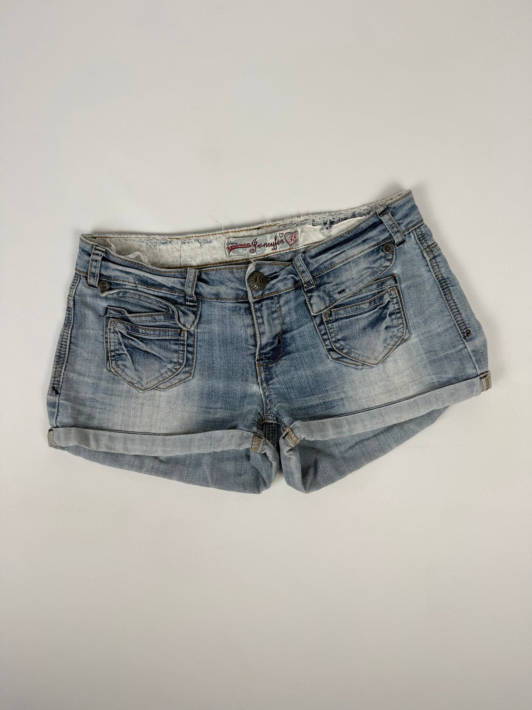 Blue denim low rise mini short (M)