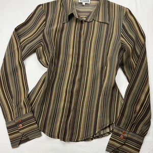 Khaki striped mesh long sleeves shirt (S/M)