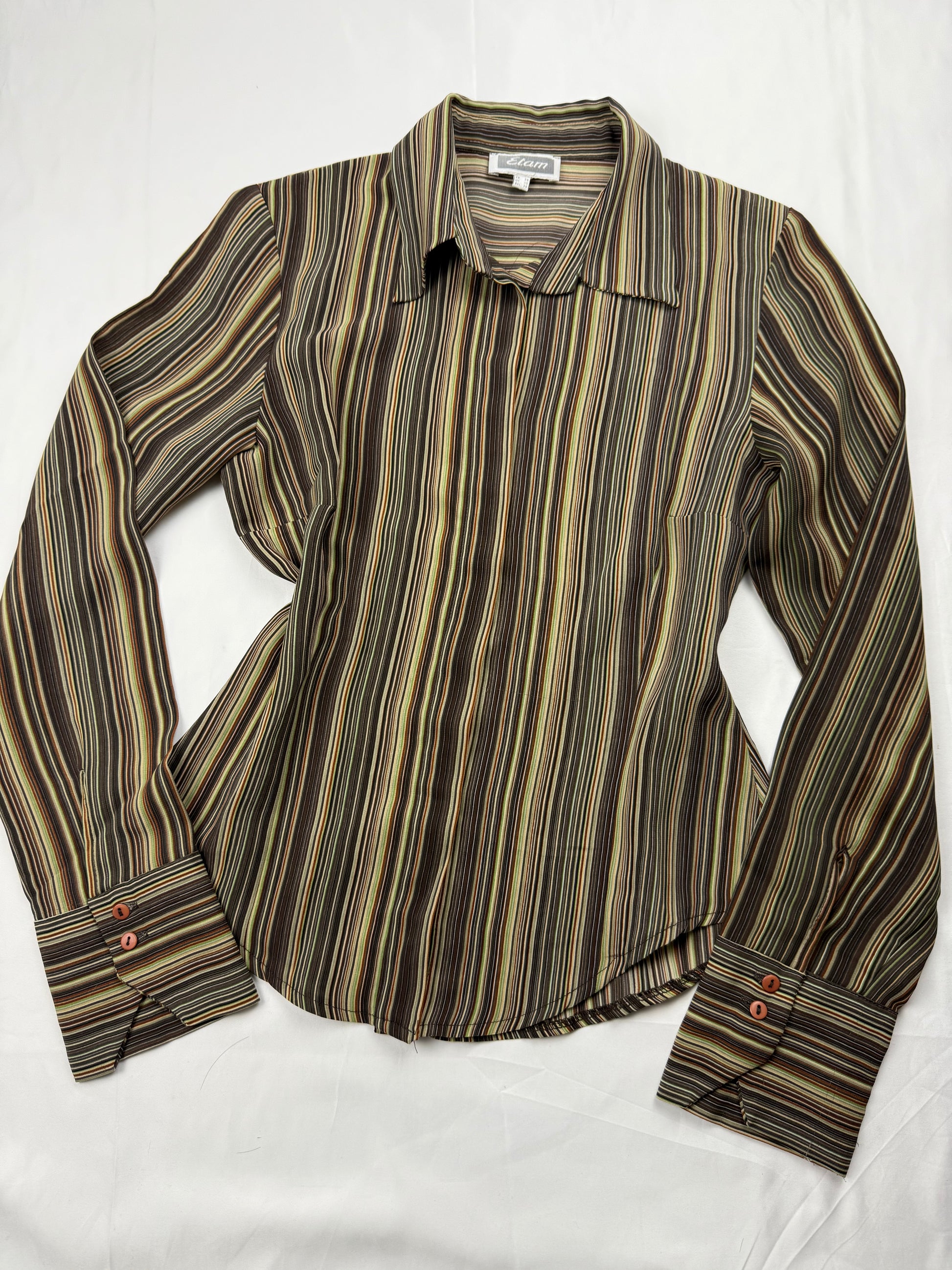 Khaki striped mesh long sleeves shirt (S/M)
