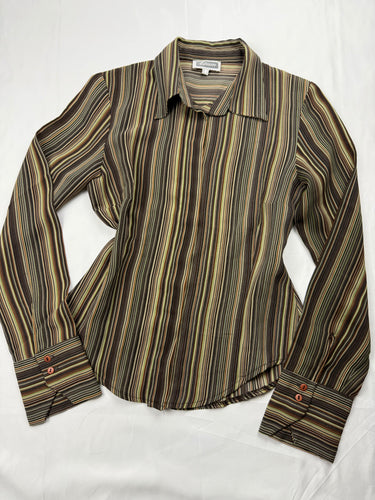 Khaki striped mesh long sleeves shirt (S/M)