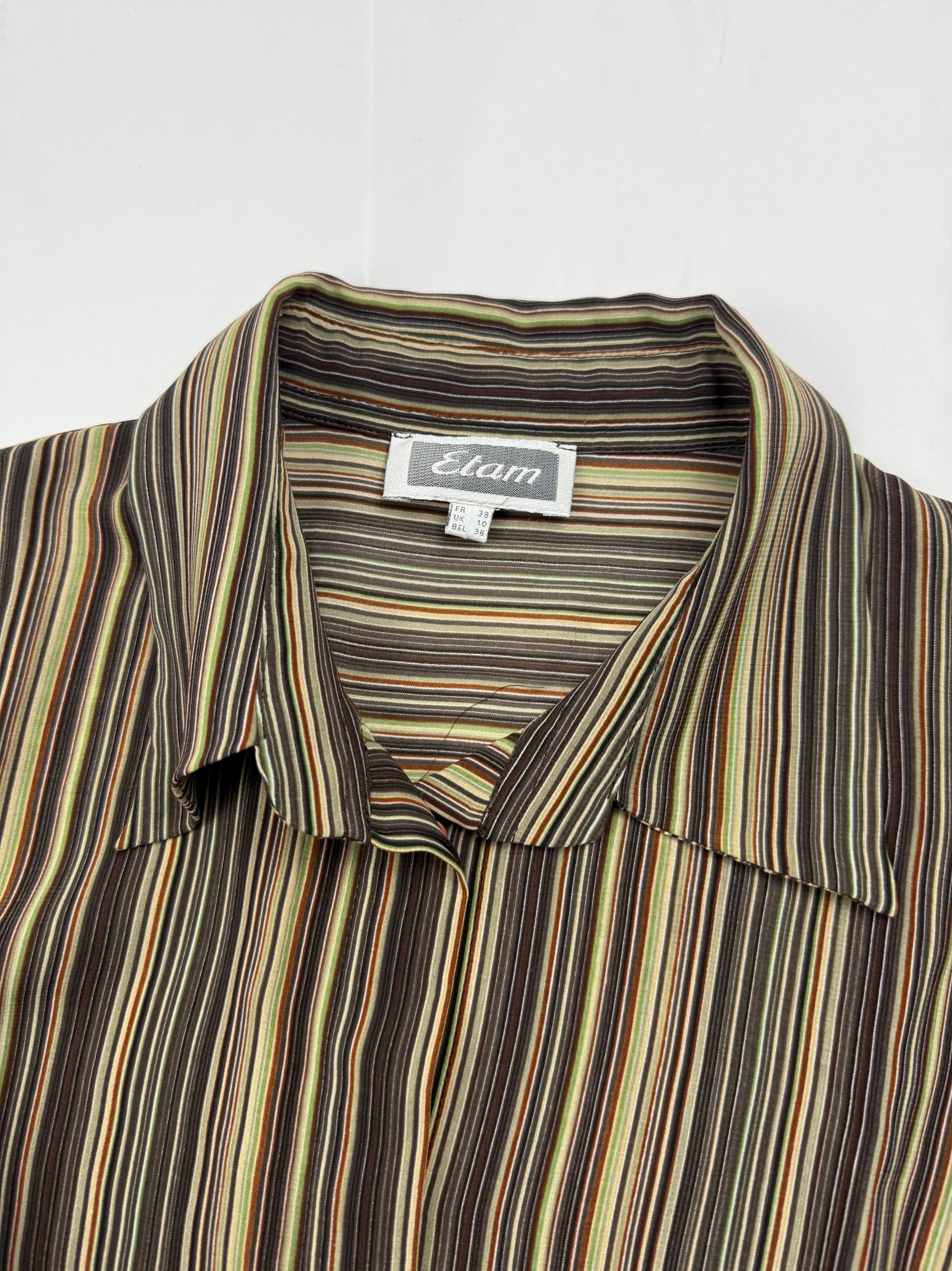 Khaki striped mesh long sleeves shirt (S/M)