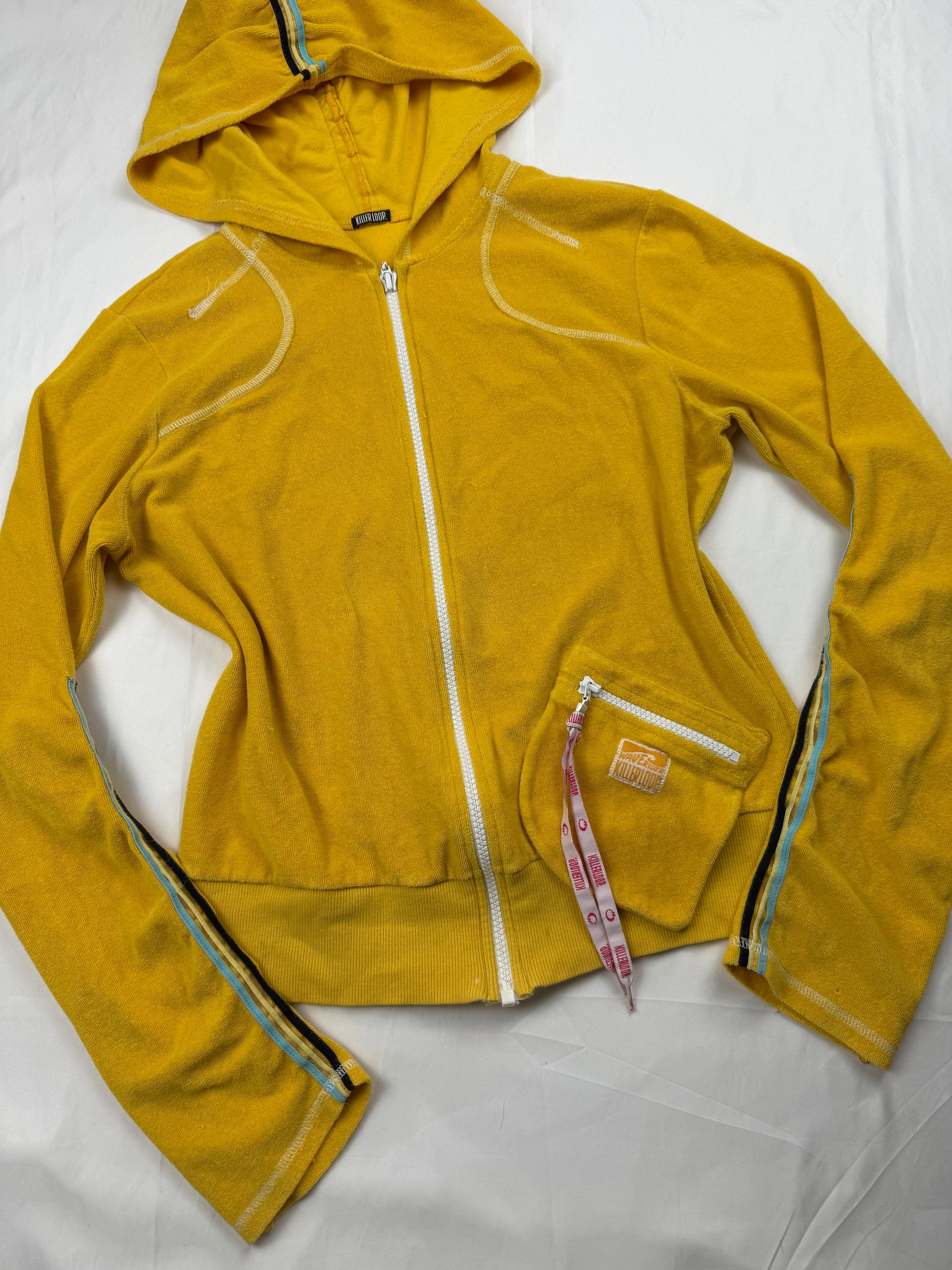 Yellow velvet towel zip up hoodie (M/L)