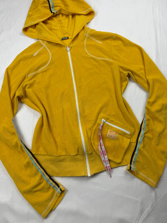 Yellow velvet towel zip up hoodie (M/L)