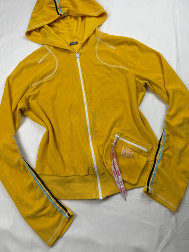 Yellow velvet towel zip up hoodie (M/L)