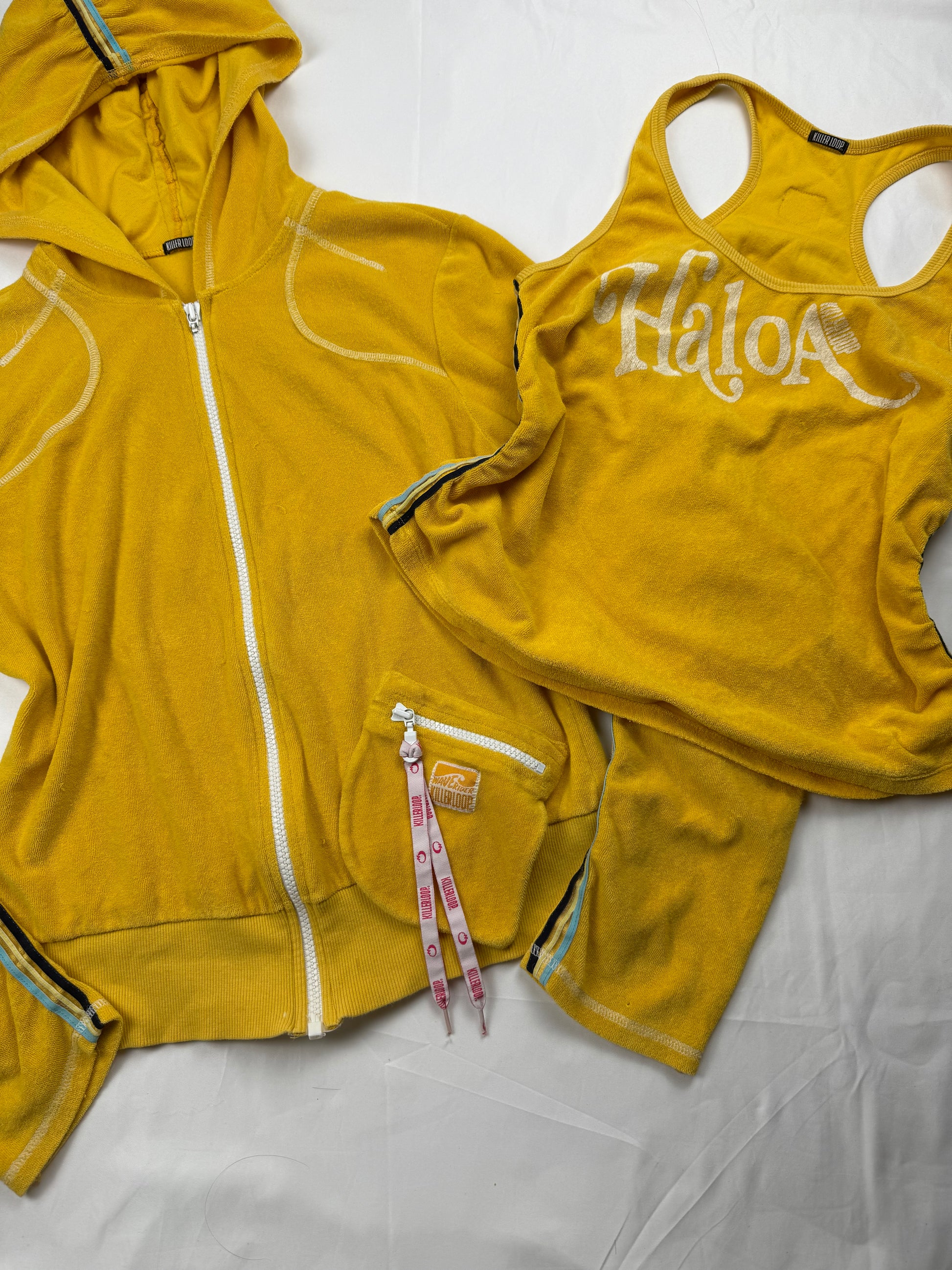 Yellow velvet towel ruched tank top (M/L)