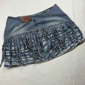 Blue denim low rise pleated mini skirt (M)