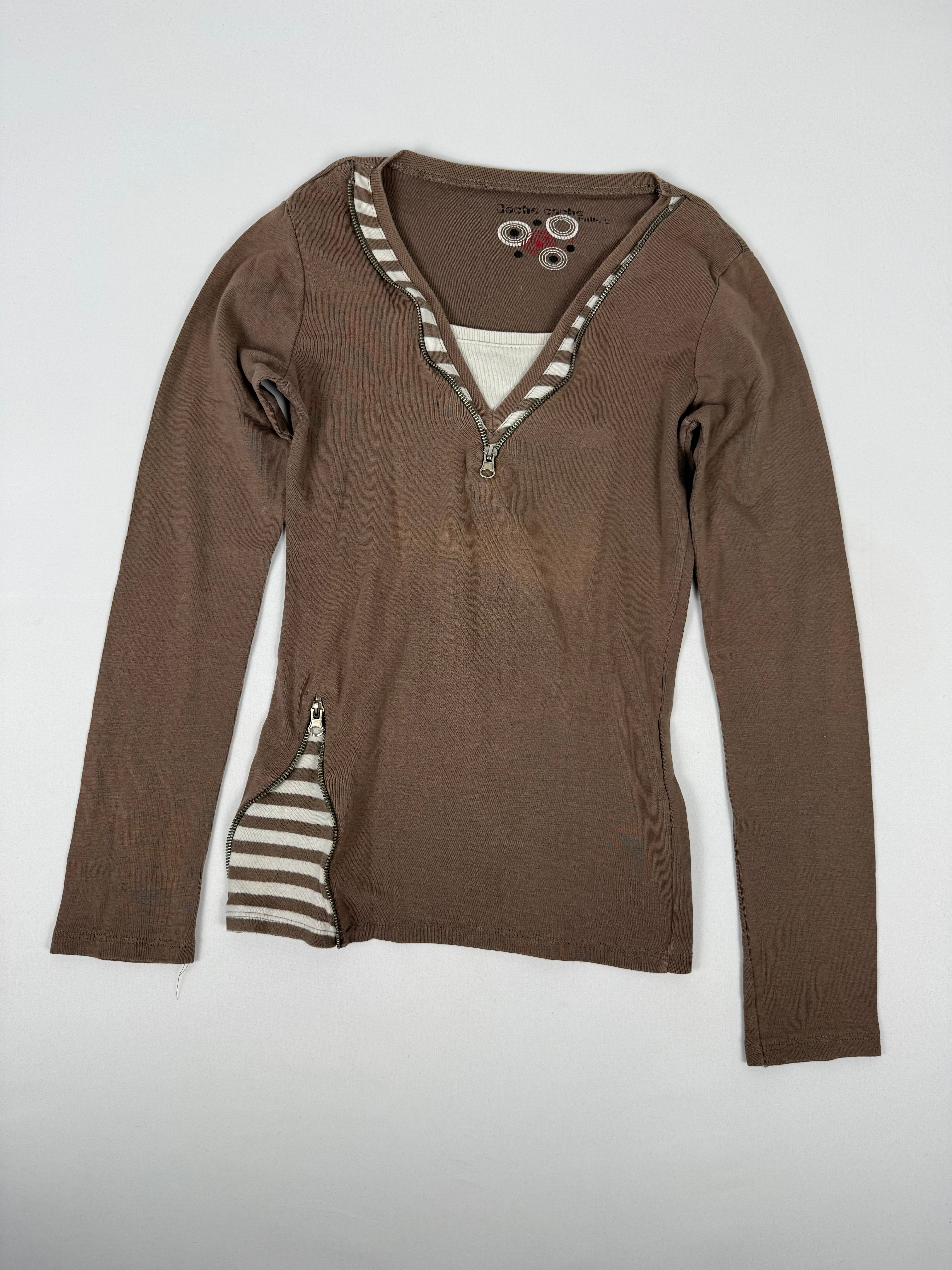 Brown zip up long sleeves top (M)