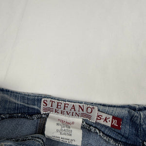 Blue denim low rise pleated mini skirt (M)