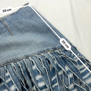 Blue denim low rise pleated mini skirt (M)