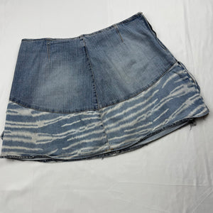 Blue denim low rise pleated mini skirt (M)