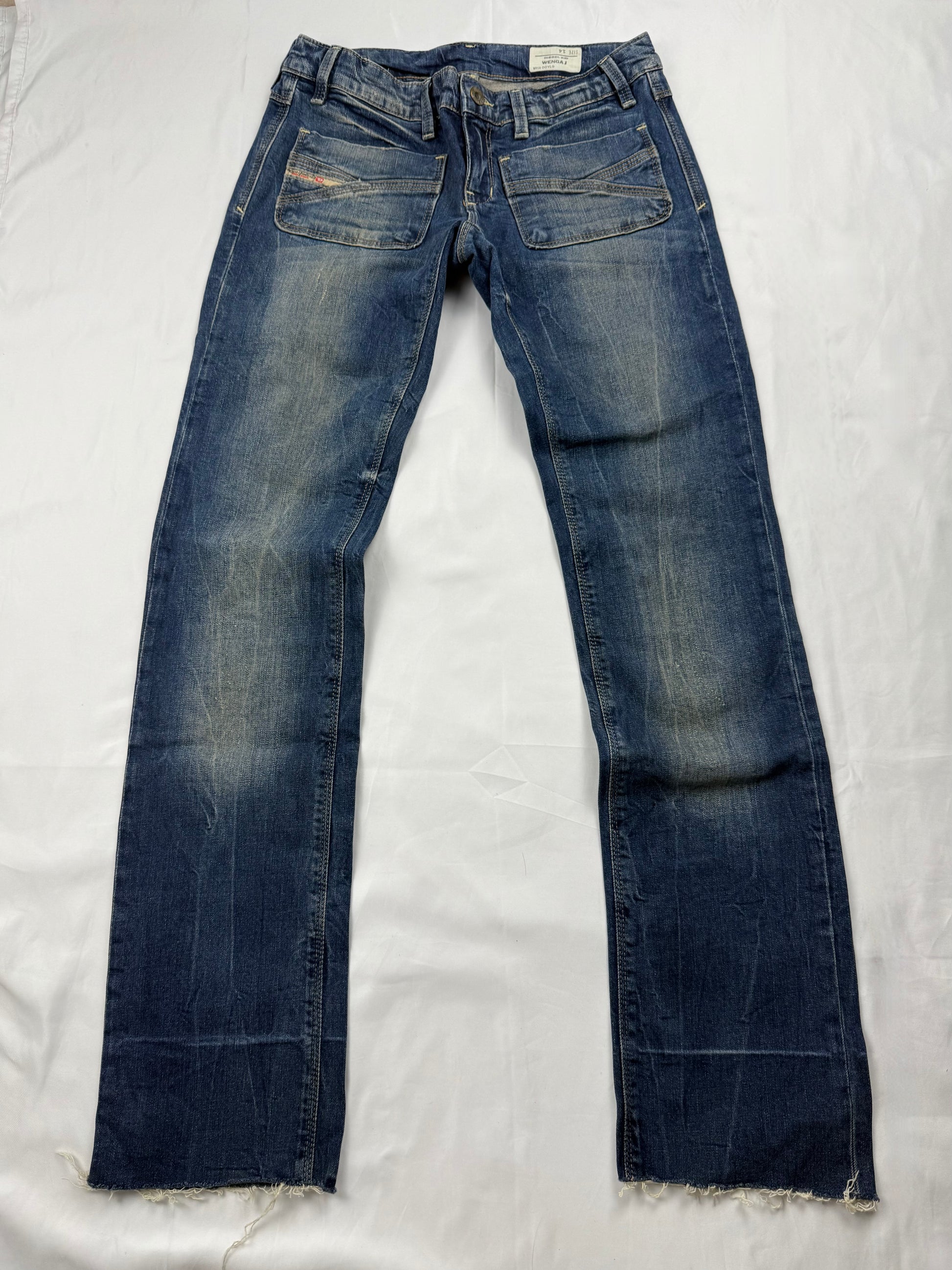 Navy denim low rise straight legs pants (XS)