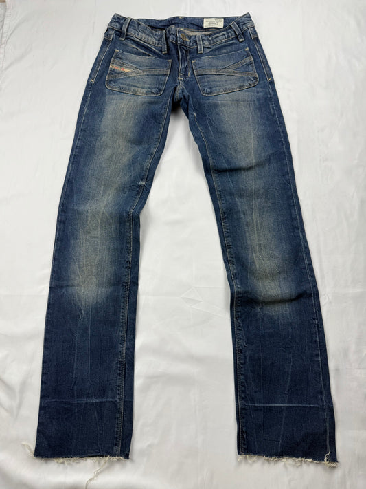 Navy denim low rise straight legs pants (XS)