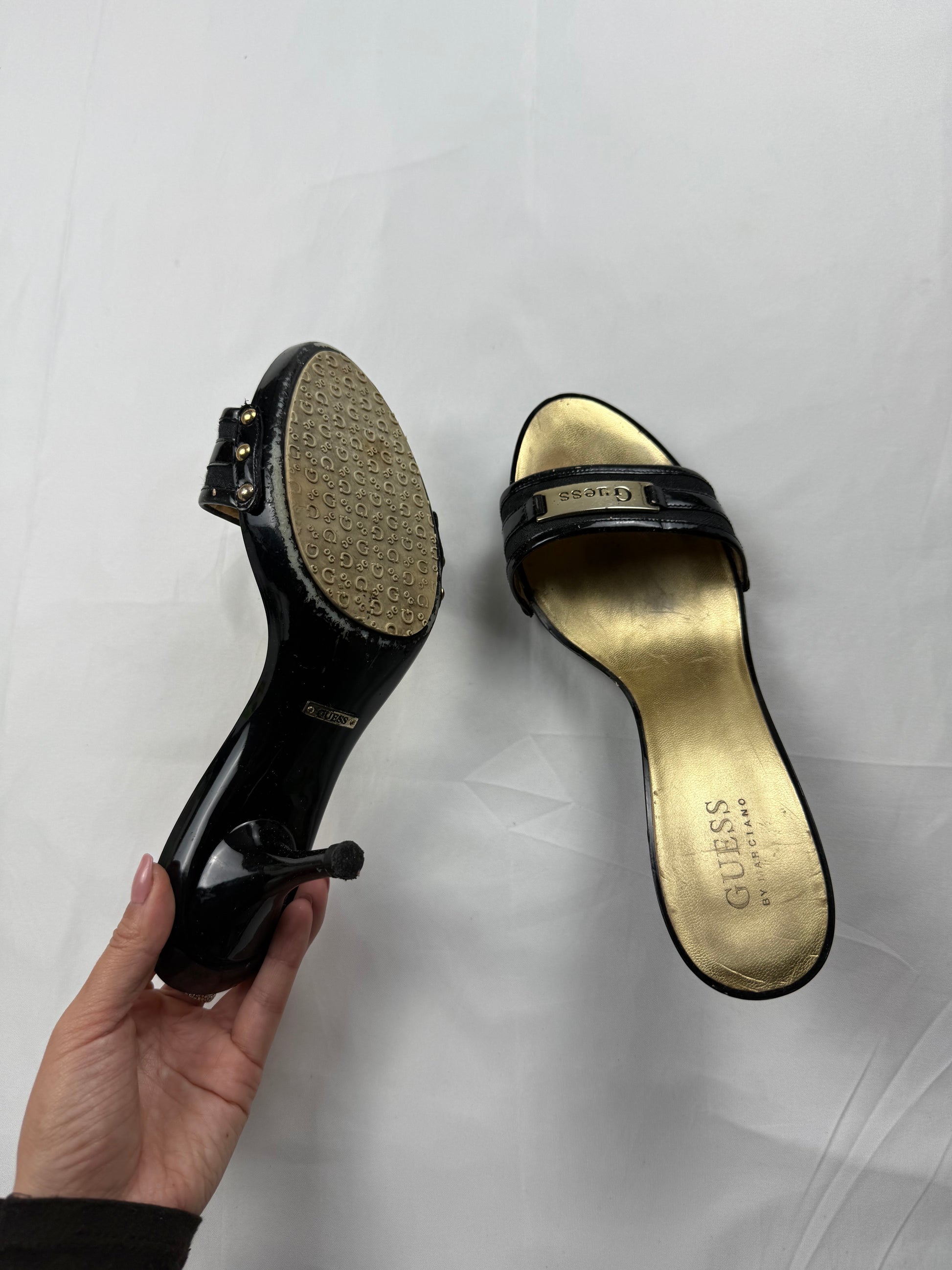 Black & gold kitten heels mules (39)
