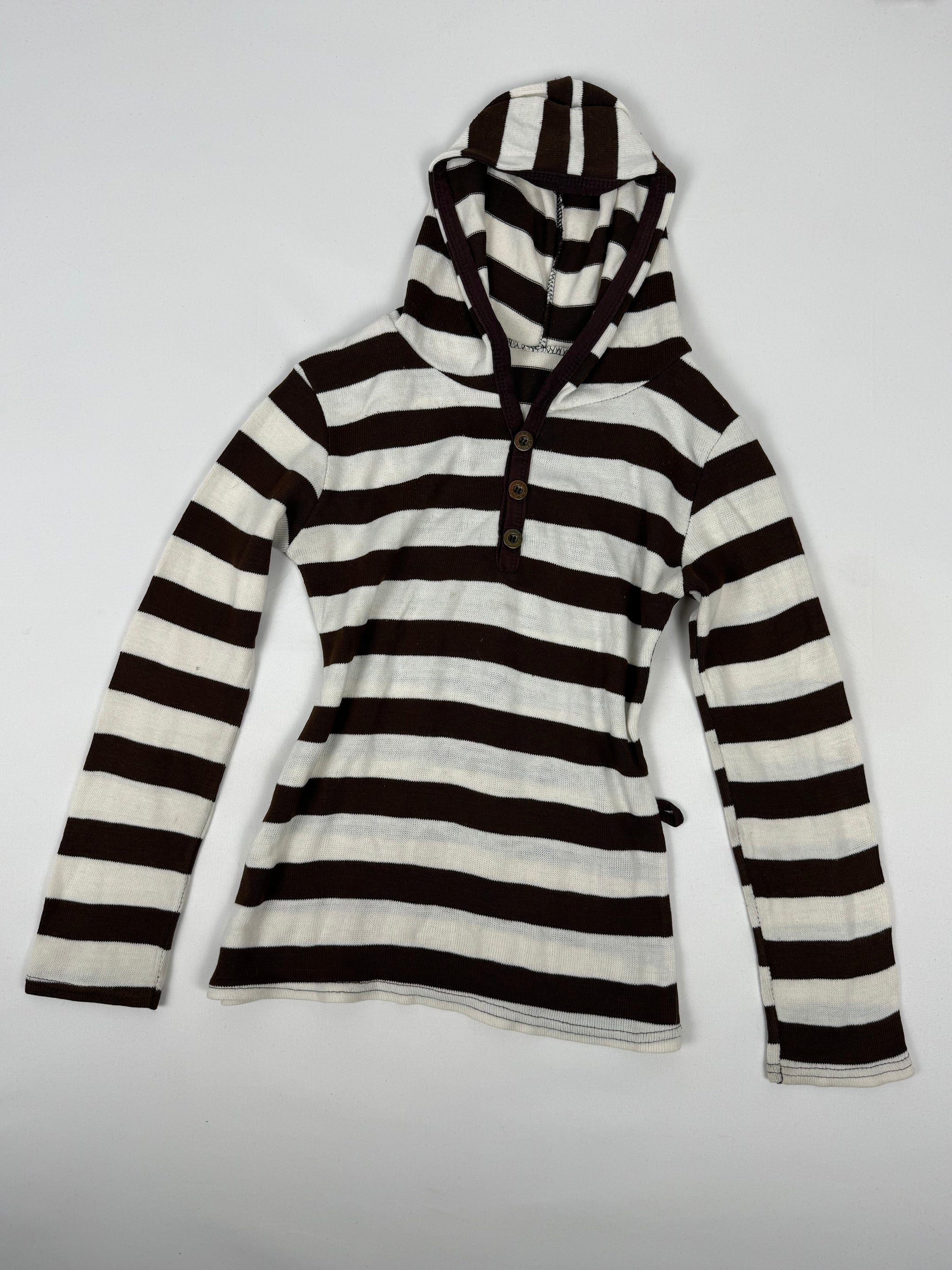 Brown striped hooded long sleeves top (S)