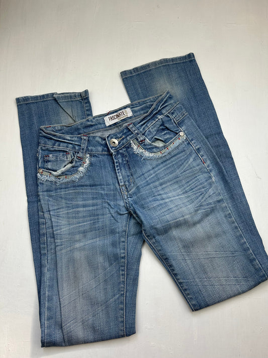 Blue denim low rise straight legs denim pants (XS)