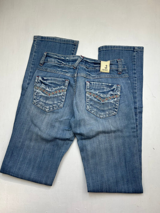 Blue denim low rise straight legs denim pants (XS)