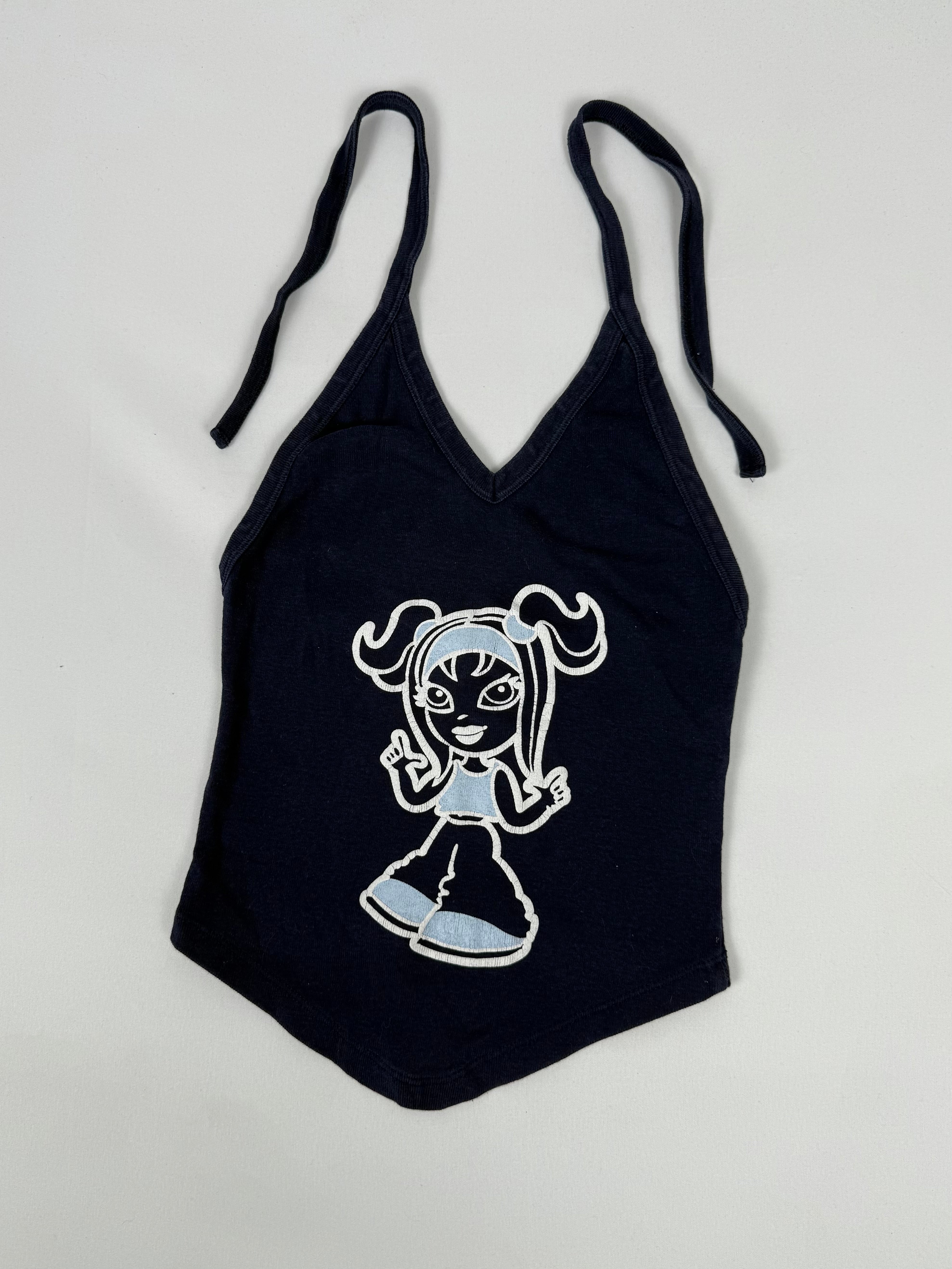 Navy graphic cotton halter top (XS)