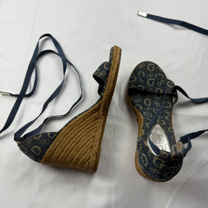 Blue monogram tie up wedge heels (41)