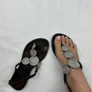 Real leather metallic pearls summer sandals (36)