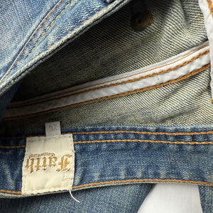 Blue denim low rise pleated mini skirt (M)