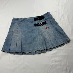 Blue denim low rise pleated mini skirt (S/M)