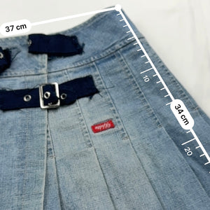 Blue denim low rise pleated mini skirt (S/M)