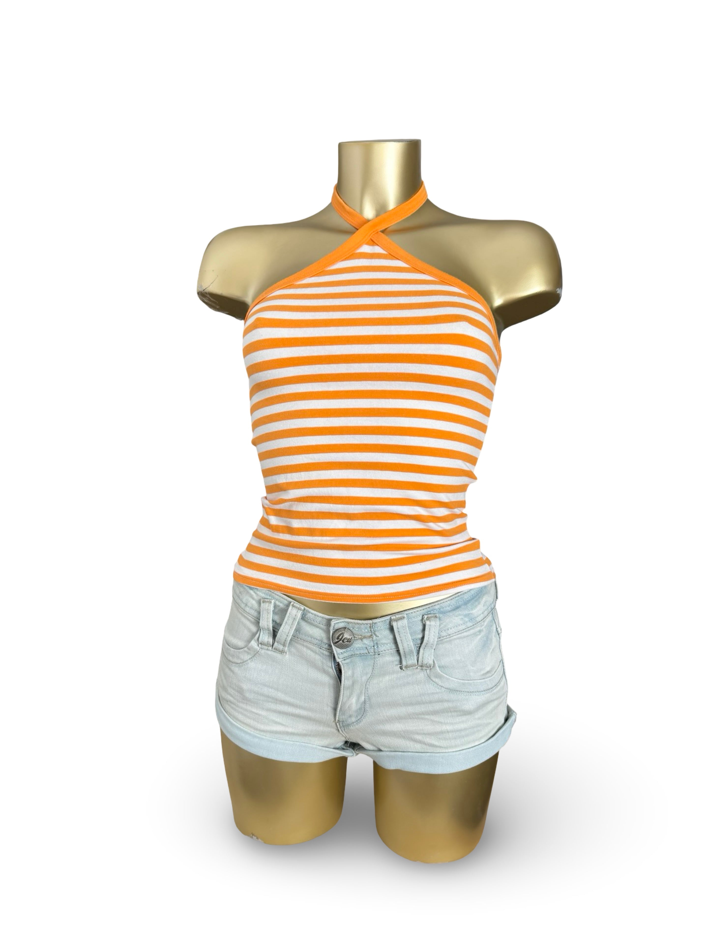 Orange striped cotton top (S)